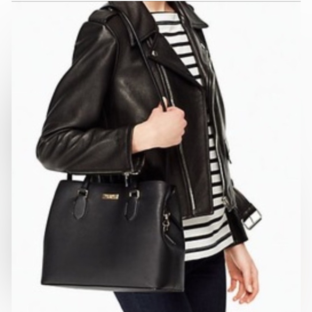 Kate Spade Ny Evangelie Laurel Way Black Gold Saffiano Leather Handbag Nwot